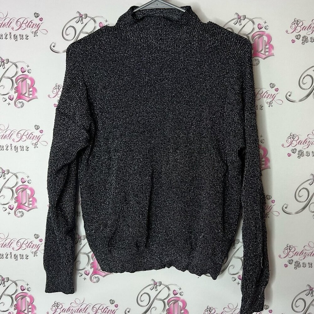 Jacqueline de yong sparkly silver Black Sweater turtleneck knitted warm